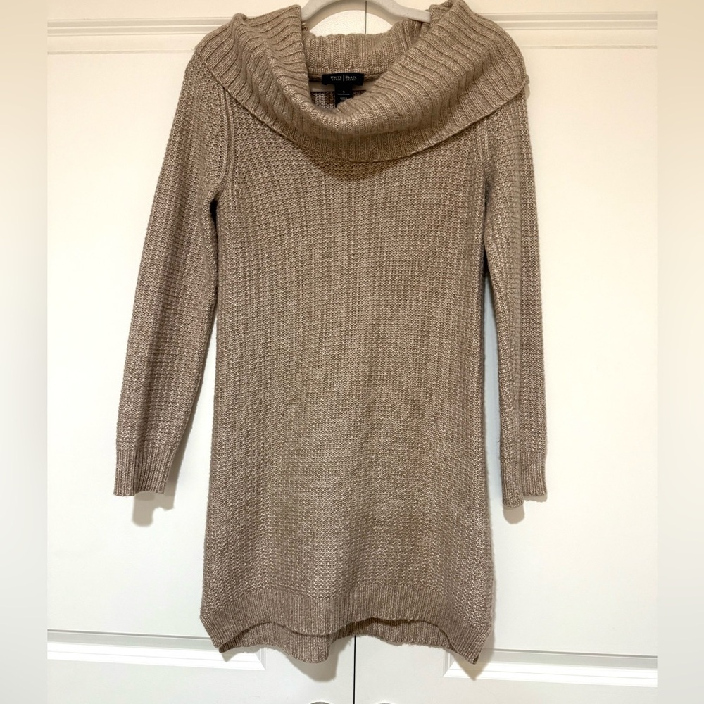 White House Black Market Taupe Cowl Neck Knit Sweater Dress/Tunic